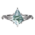 S925 Split Shank Kite Cut Natural Moss Agate with Moissanite