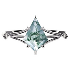 S925 Split Shank Kite Cut Natural Moss Agate with Moissanite