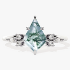 S925 Kite Cut Natural Moss Agate with Moissanite Marquise Side Ring