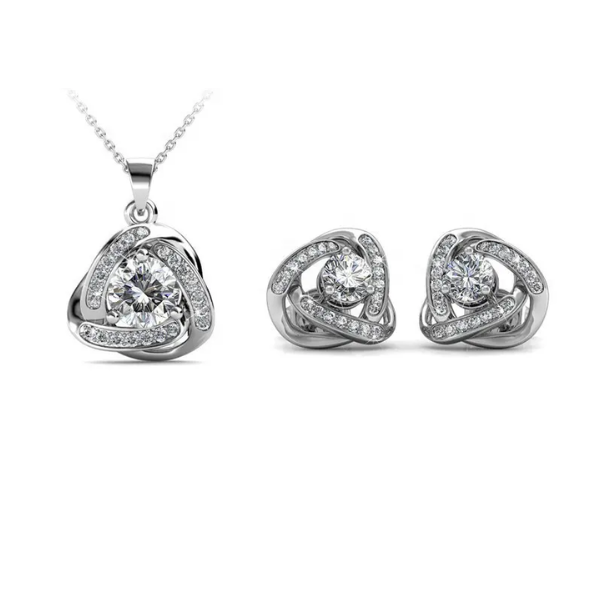 Love Knot Style Earrings &amp; Necklace Set – Embellished with Swarovski® Crystals