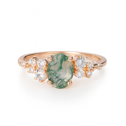Green Moss Agate Five-Stone Engagement Ring | Rose Gold Sterling Silver