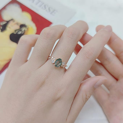 Green Moss Agate Five-Stone Engagement Ring | Rose Gold Sterling Silver