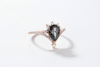 Pear Cut Wish Bone Engagement Black Rutilated Quartz Ring