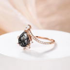 Pear Cut Wish Bone Engagement Black Rutilated Quartz Ring