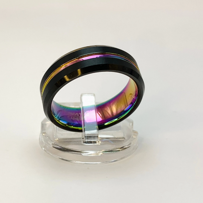 Black Tungsten Carbide Ring with Rainbow Inner and Line