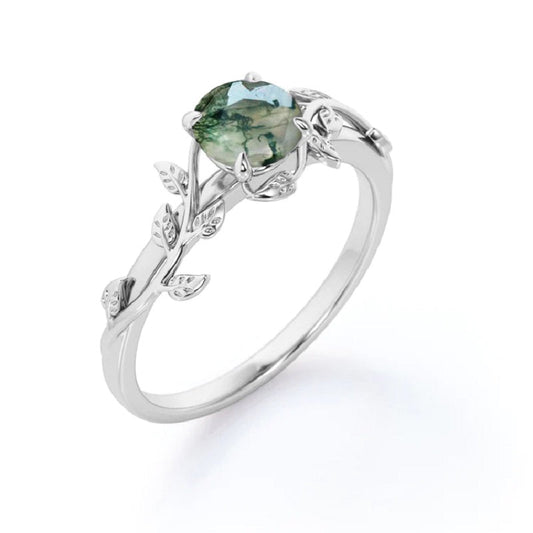 Dhia Jewellery Mossy Green Agate Leaf Solitaire - Silver