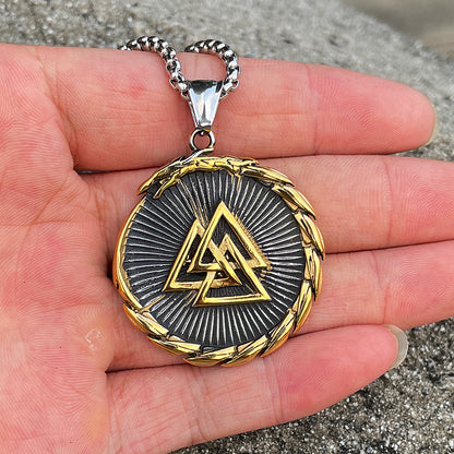 Nordic Valknut Vegvisir Necklace - Gold
