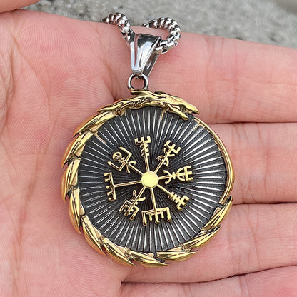 Nordic Valknut Vegvisir Necklace - Gold