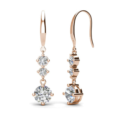 Tri Dangling Rose Gold Hook Crystal Drop Earrings with Crystals from Swarovski