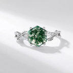 Dhia Leaf Hexagon Natural Moss Agate Ring