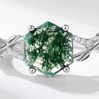 Dhia Leaf Hexagon Natural Moss Agate Ring