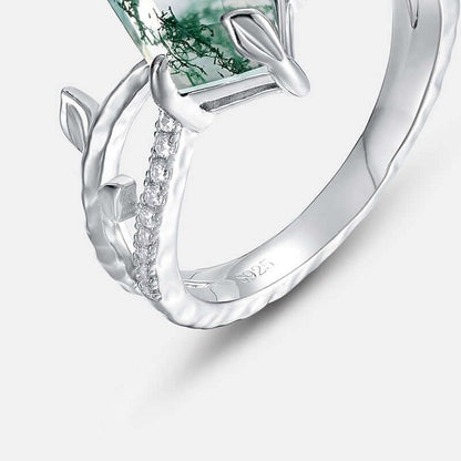 Dhia S925 Kite Cut Moss Agate Leaf  Ring