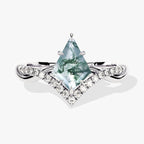 S925 Kite Cut Natural Moss Agate with Moissanite V Band