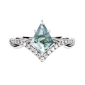 S925 Kite Cut Natural Moss Agate with Moissanite V Band