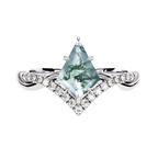 S925 Kite Cut Natural Moss Agate with Moissanite V Band