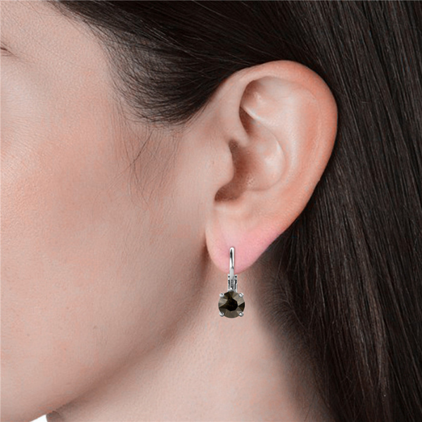 Elegant Smoky Quartz Drop Earrings embellished with Swarovski crystals