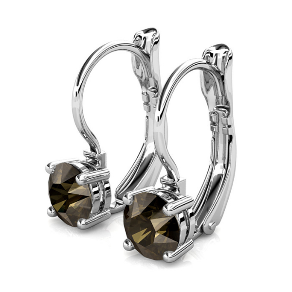 Elegant Smoky Quartz Drop Earrings embellished with Swarovski crystals