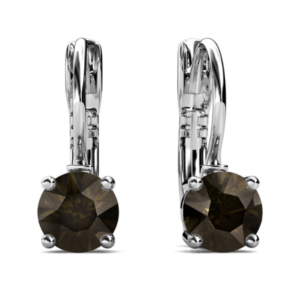 Elegant Smoky Quartz Drop Earrings embellished with Swarovski crystals