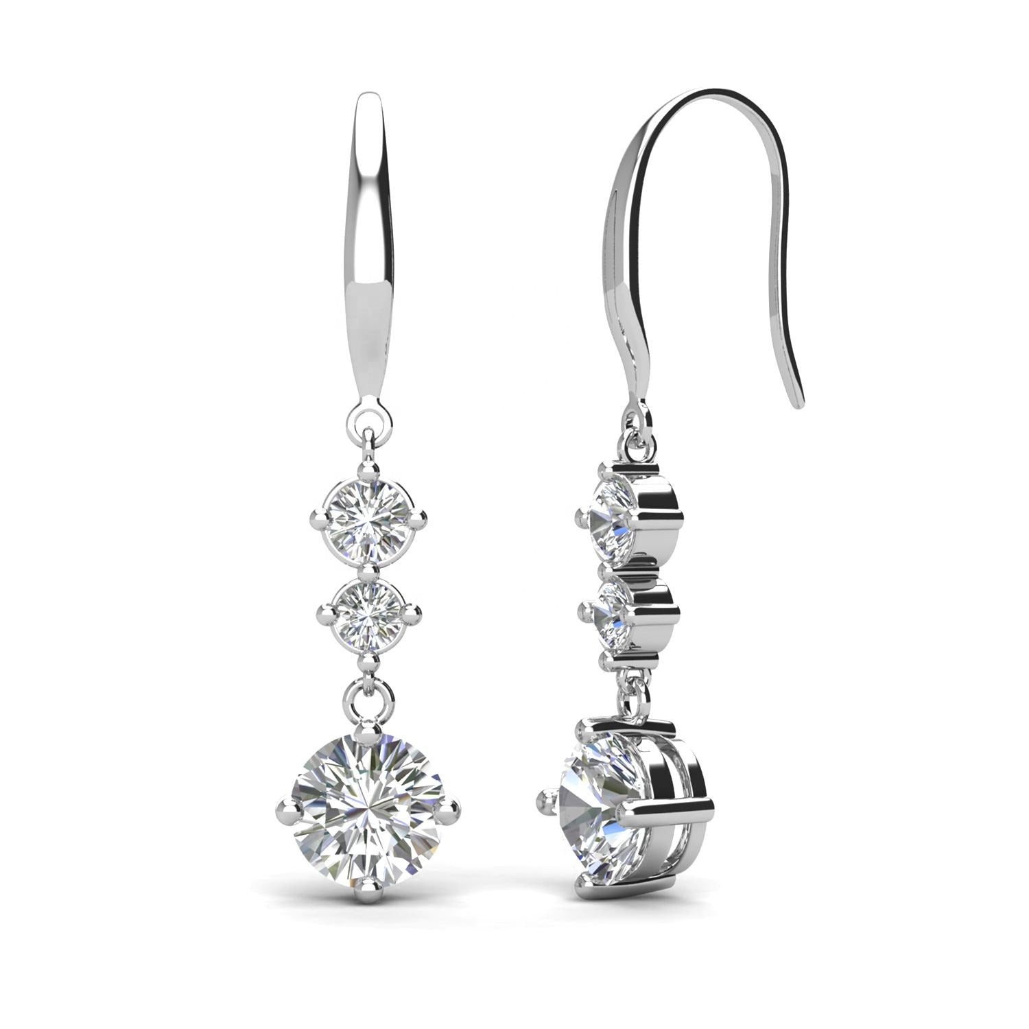 Tri Dangling Hook Crystal Drop Earrings with Crystals from Swarovski