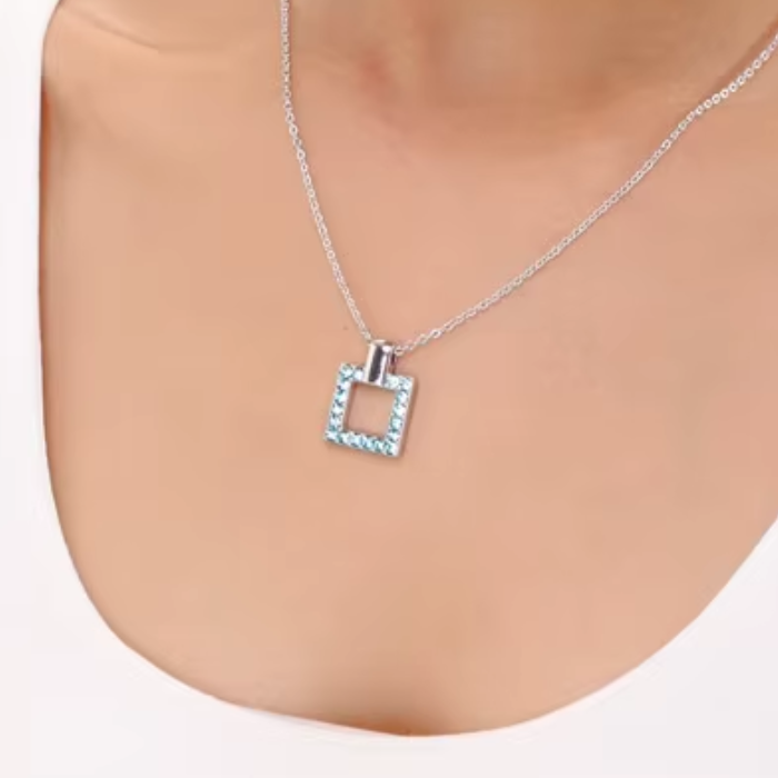 Light Blue Square Necklace embellished with Swarovski Crystal