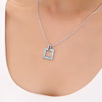 Light Blue Square Necklace embellished with Swarovski Crystal