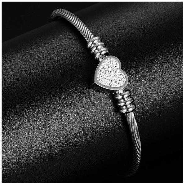 Dhia Cable Wire Heart Charm Bangle Bracelet