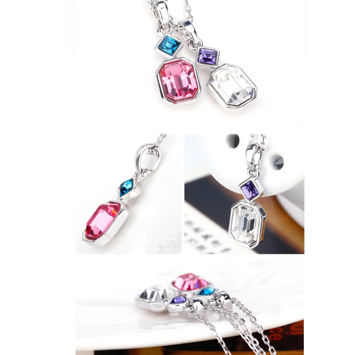 Octagonal Two Stone Necklace with Swarovski Crystals