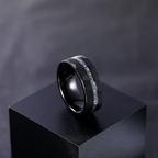 Black Hammered Tungsten Carbide Ring with Meteorite Inlay