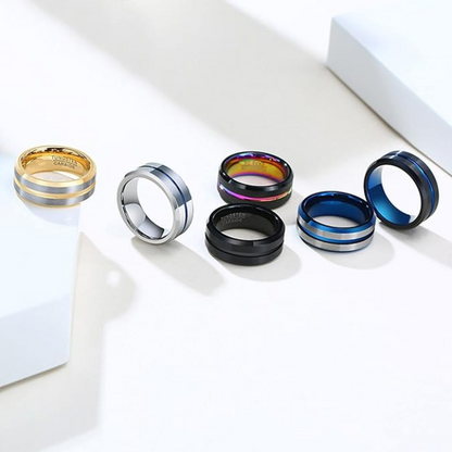 Black Tungsten Carbide Ring with Rainbow Inner and Line