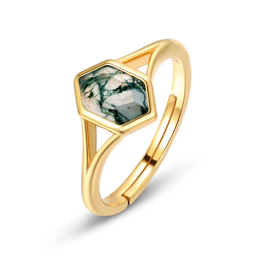 🆕Vermeil Hexagon Moss Agate - Gold