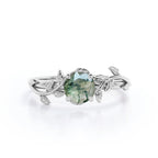 Dhia Jewellery Mossy Green Agate Leaf Solitaire - Silver