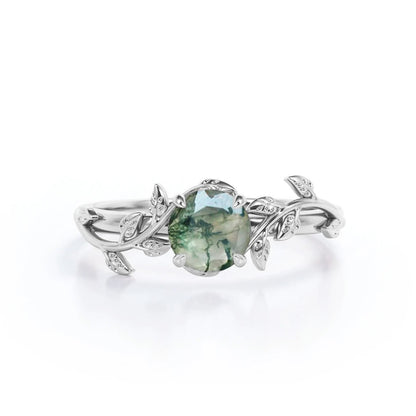 Dhia Jewellery Mossy Green Agate Leaf Solitaire - Silver