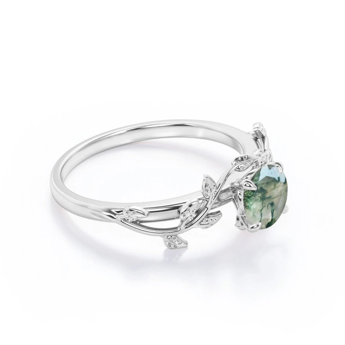 Dhia Jewellery Mossy Green Agate Leaf Solitaire - Silver
