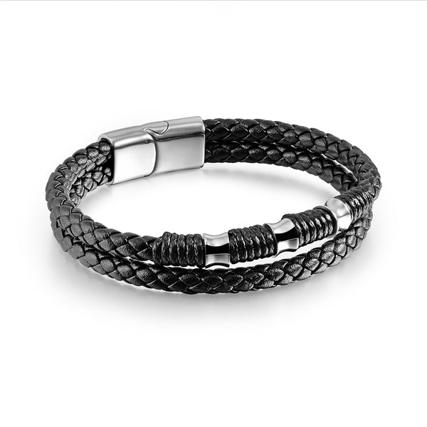 Mens Classic Trendy Double Layer Leather Bracelets