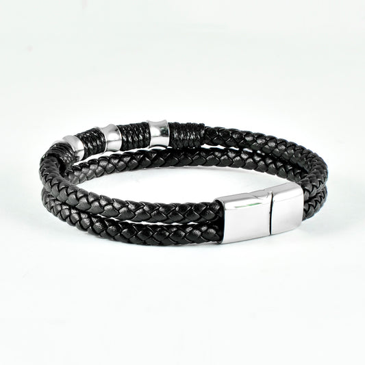 Mens Classic Trendy Double Layer Leather Bracelets