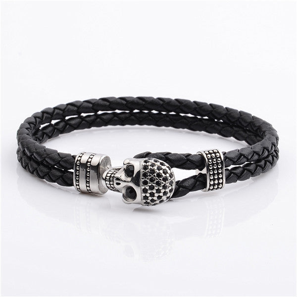 Mens Trendy Skull Style Leather Bracelet
