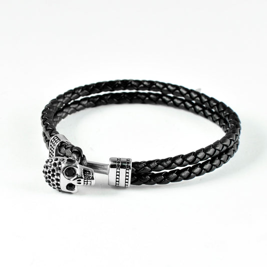 Mens Trendy Skull Style Leather Bracelet