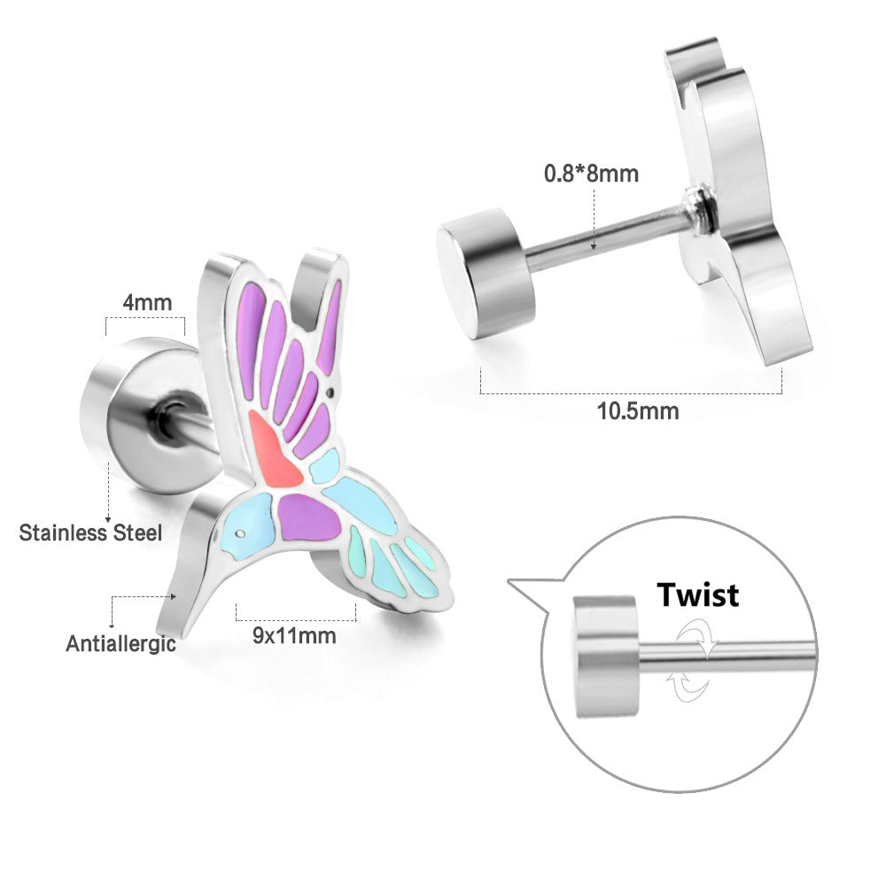 Butterfly & Hummingbirds Silver Earrings in 304 Stainless Steel