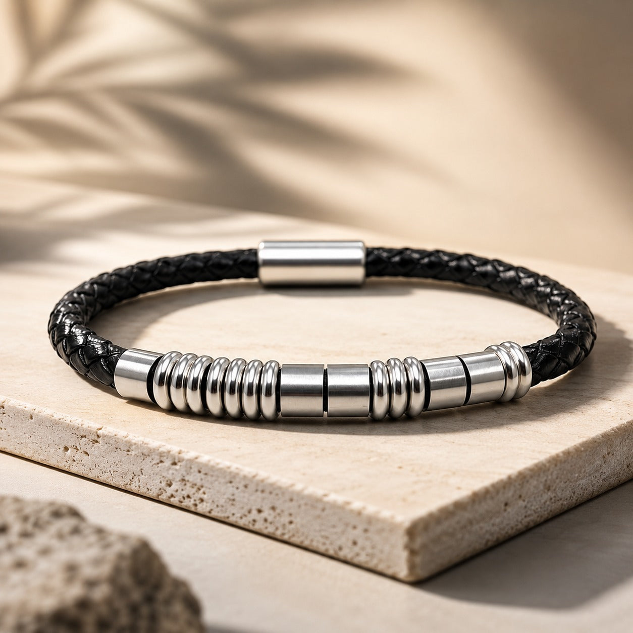 Men's Morse Code Leather Bracelet "Best Dad" Hidden Message