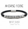 Men's Morse Code Leather Bracelet "Best Dad" Hidden Message