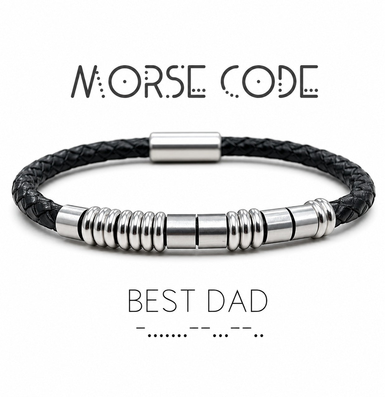 Men's Morse Code Leather Bracelet "Best Dad" Hidden Message