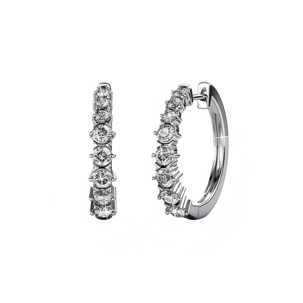 Huggie Hoop White Gold Plated Earrings embellished with Swarovski® Crystal