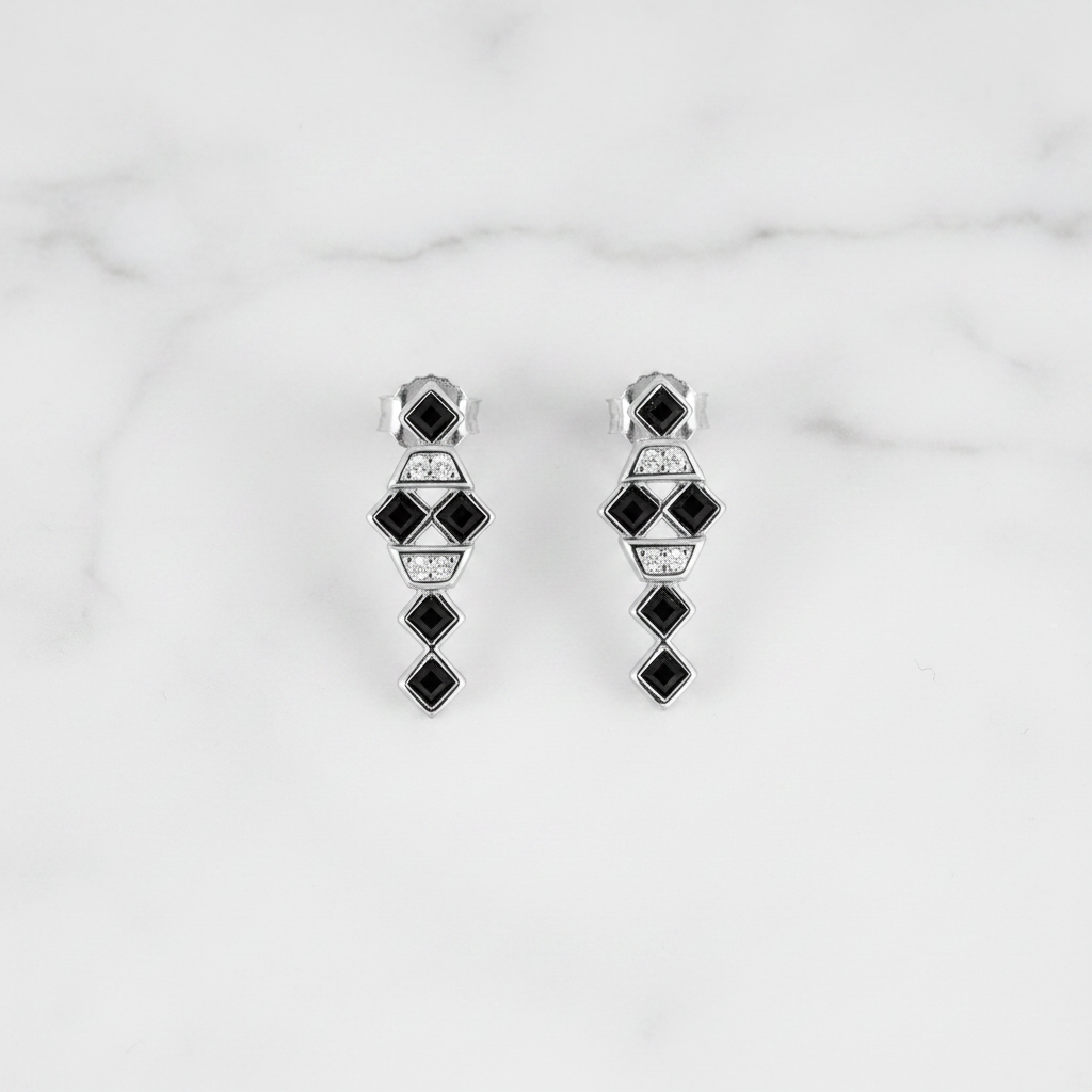 Black Square Earrings - Flat Lay