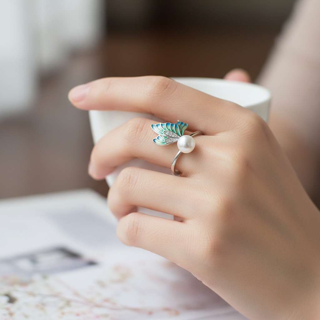 Butterfly Pearl Ring Lifestyle 1