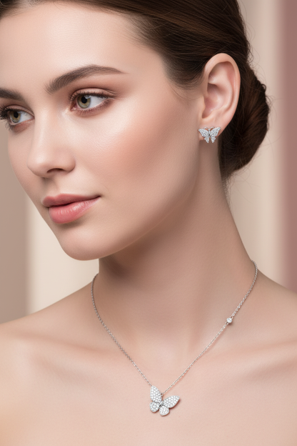 Butterfly Set with Petite Earrings on Model