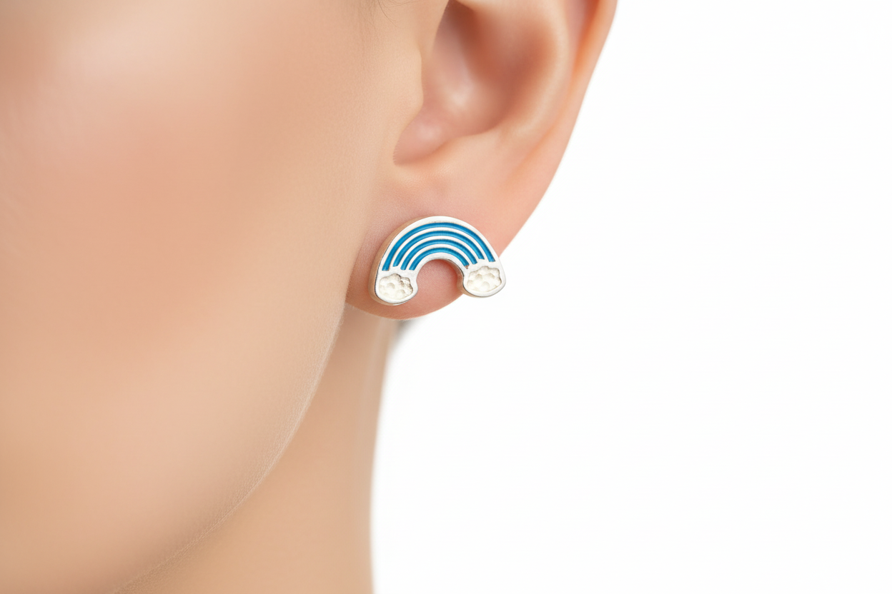 Cloud and Rainbow Earrings - Model Shot 4