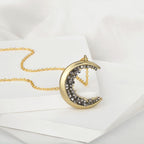 Black Crystal Crescent Moon Necklace