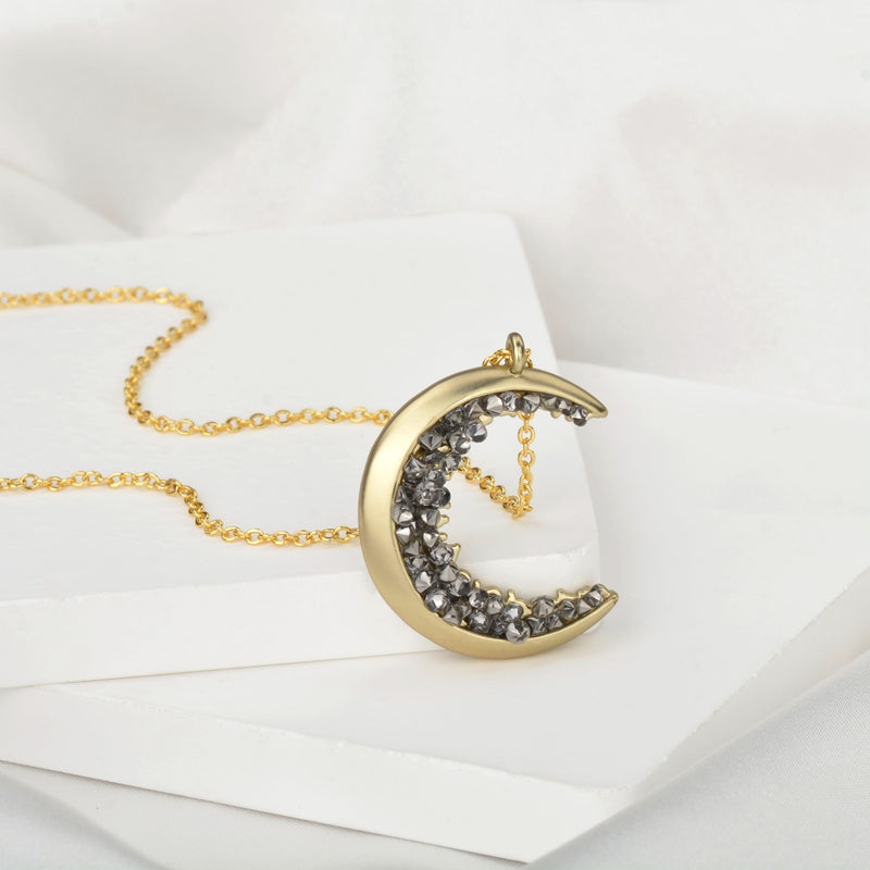 Black Crystal Crescent Moon Necklace