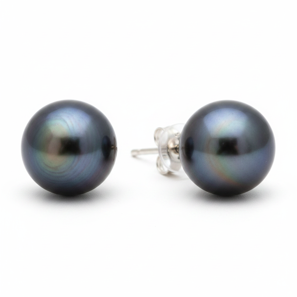 Tahitian Pearl Stud Earrings | 9–10mm | 18k Solid White Gold