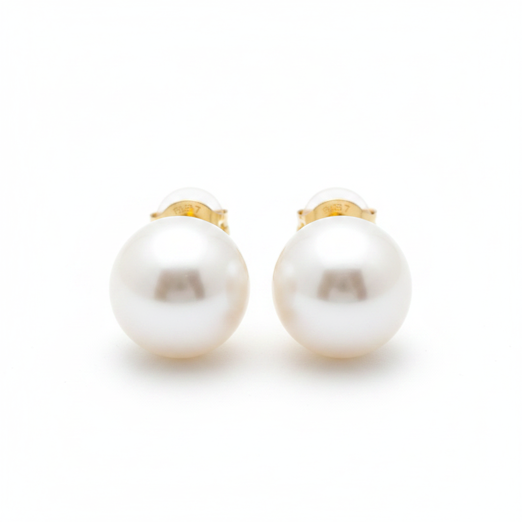 South Sea Pearl Stud Earrings | 9–10mm | 18k Solid Yellow Gold